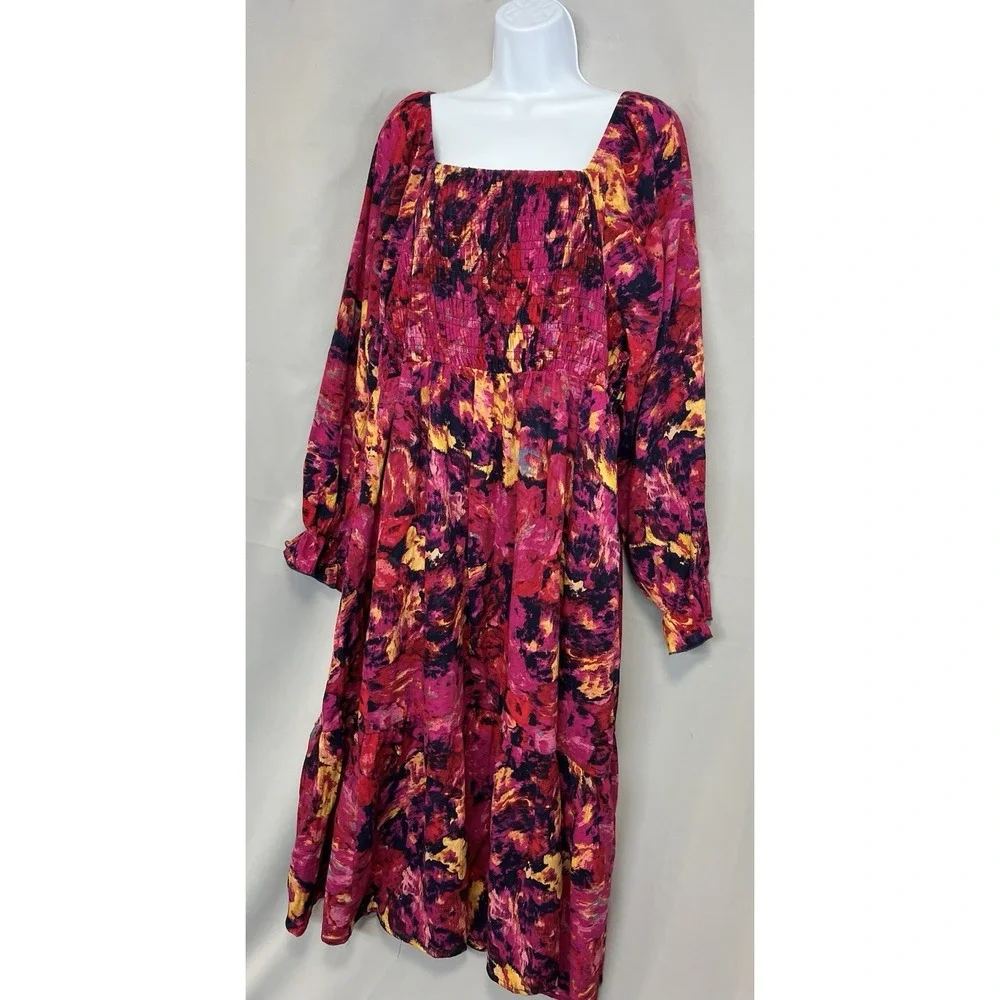 Terra and Sky Brushed Abstract Squared Neck peasant dress size 1X‎